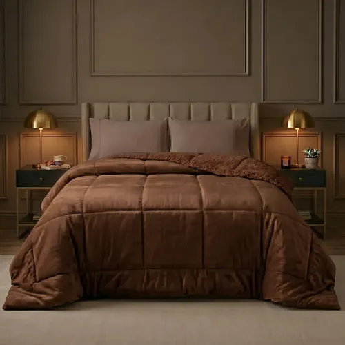 Coberdrom Sherpa Dupla Face Plush 600 Fios Inverno Macio Marrom Liso