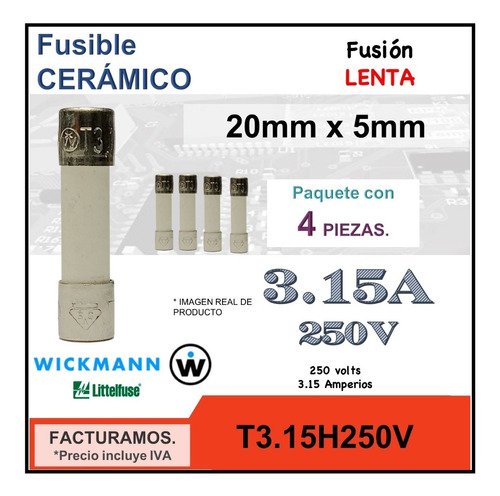 4pz Fusible Cerámico Europeo 3.15a 250v Fusión Lenta / Slow