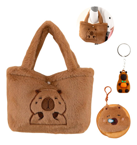 Bolso De Mano De Capibara De Felpa+monedero+llavero+pegatina Chocolate