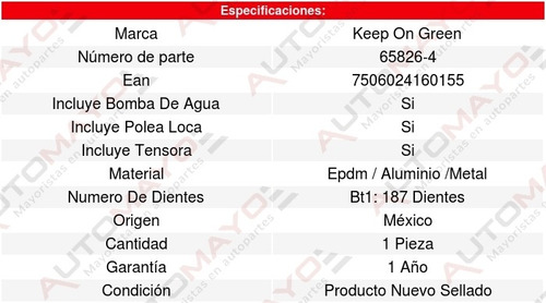 Kit Distribucion Bomba Agua Avenger V6 2.5l 95 Al 00 1264548