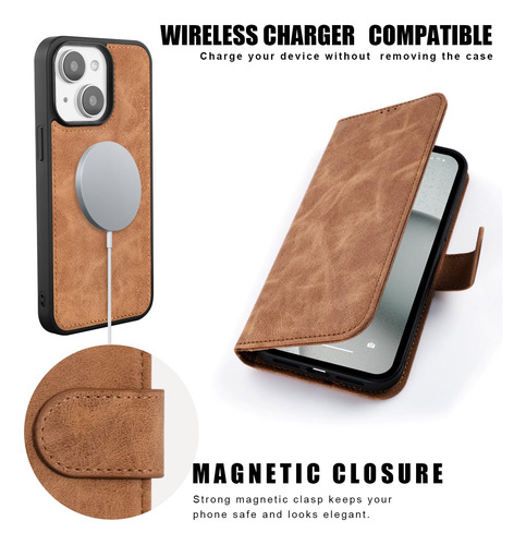 Funda Para iPhone 15 Plus Cartera Desmontable Color Marron