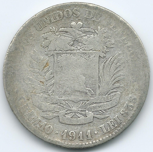 Moneda De Plata 2 Bolívares De 1911 - Último 1 Alto