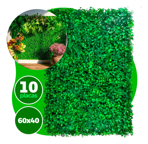 Kit 10 Placas De Parede Verde Folhagem Sintético Artificial Para Jardim Vertical Muro De Plantas Buchinhos Painel Cheios Inglês 40x60cm Grama Decoração Casa Comércio Área Interna e externa floresta ur
