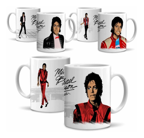 Kit 3 Canecas Michael Jackson Em Cerâmica 325ml Branco