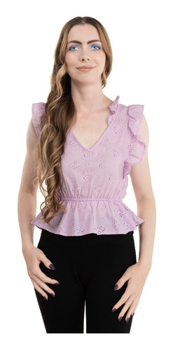 Blusa Peplum Escote Holanes Sin Manga Fresca Romantica.