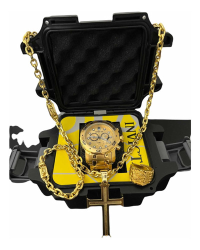 Relógio + Kit 8mm Cordão + Pulseira Ping Anel Banhados Ouro