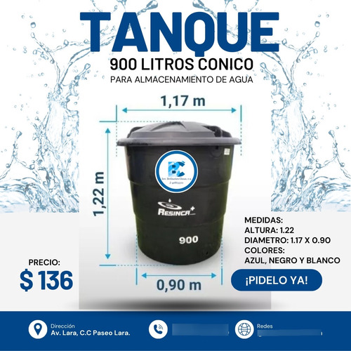 Tanque Cónico 900 Litros Resinca 