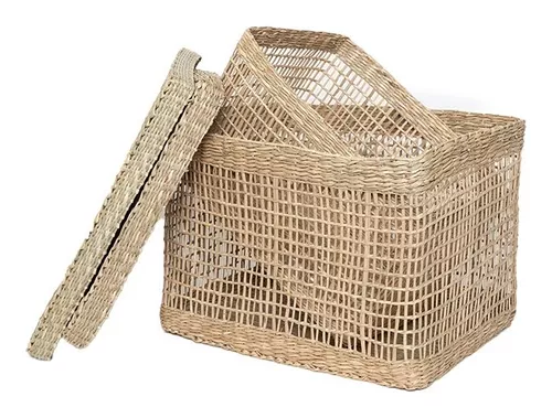 SEAGRASS Caja de almacenaje con ruedas natural A 23 x An. 70 x P 40 cm