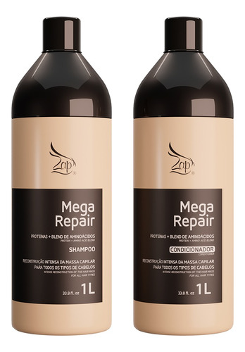 Shampoo Condicionador 1l Zap Mega Repair Reconstrução