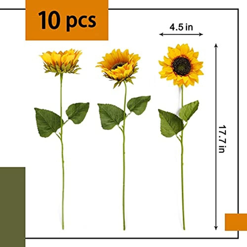 Cewor 10pcs Girasoles Artificiales Con Seda De Tallo Largo D