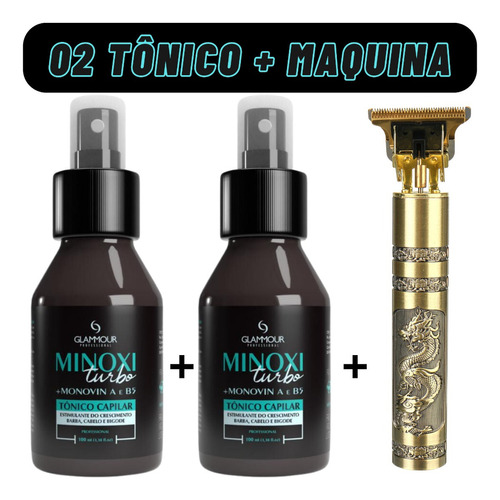 02 Tônico Minox Turbo 100ml + Maquininha Dragão Dourada Top