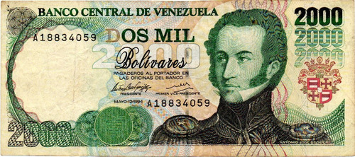 Billete 2000 Bolívares 12 De Mayo 1994 Serial A8 Error