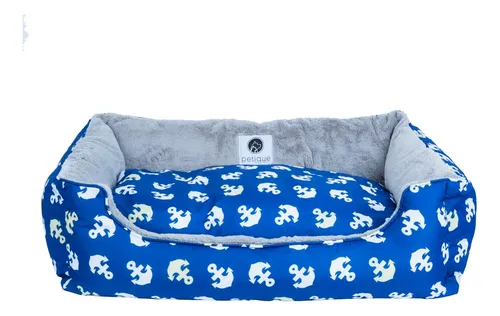 Cama Reversible Para Mascotas, Azul, Tamaño Grande Ancla