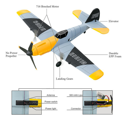 Avion Rc Hawks Work Bf-109 3 Canales 6-axis Listo Para Volar