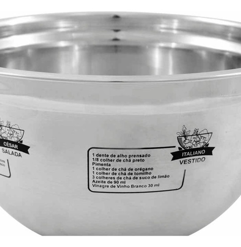 Tigela De Inox Para Saladas C/ Estampas De Receitas - 25cm