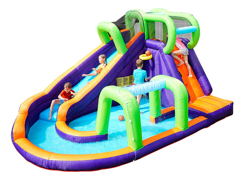 Airmyfun Casa Inflable De Rebote Con Tobogán Acuático Lar.