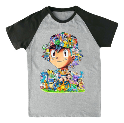 Remera Ranglan Gris Pokemon - Ash - Pikachu - Anime Serie