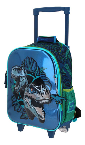 Mochila Dinosaurio Raptors Kinder Con Carro Co70579-9 Color Azul Marino