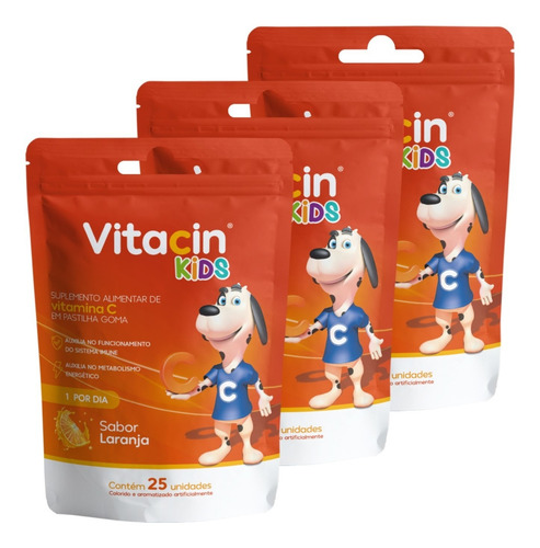 Kit 3 Vitacin Kids Vitamina C Em Gomas Sabor Laranja Geolab