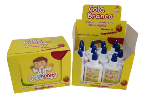 12 Colas Branca 40gr Material Escolar Fragrância Framboesa