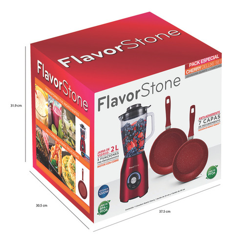 Licuadora Flavorstone Quartz Cherry Deluxe + 2 Sartenes Color Cereza