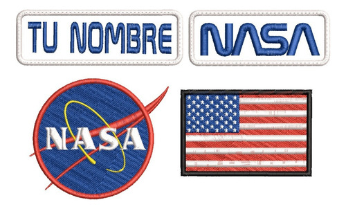Kit Parches Bordados Nasa + Tu Nombre 4 Pzas Blanco Lisa