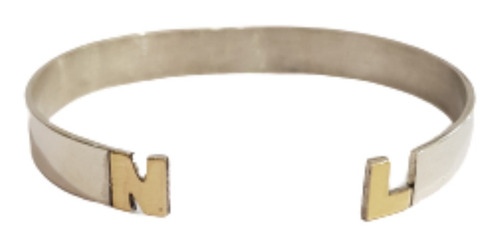 Imagen 4 de 9 de Pulsera Media Esclava Inicial Y Corazón 8mm Plata 925 Oro18k