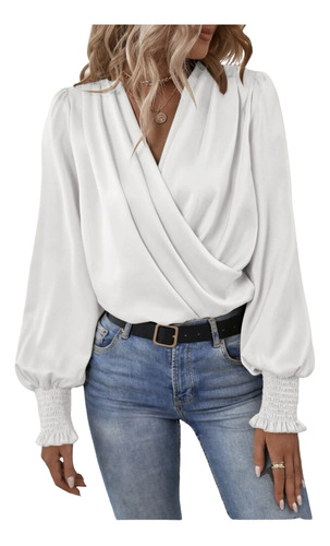 Elegante Camisa Temperamento Con Cuello En V Para Mujer