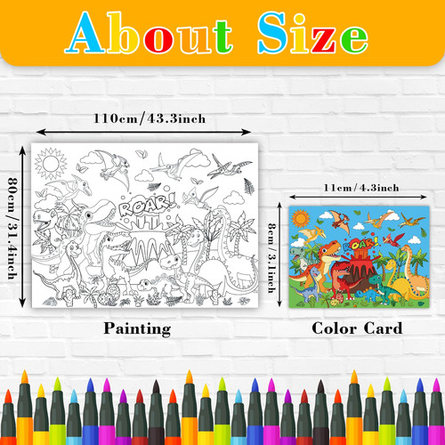 Póster Para Colorear Nicime Dinosaur 110 X 80 Cm Con Imagen