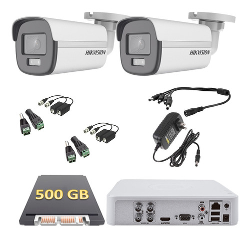 Kit Cctv 2 Cámaras 2 Mp Color Vu 500gb Baluns 