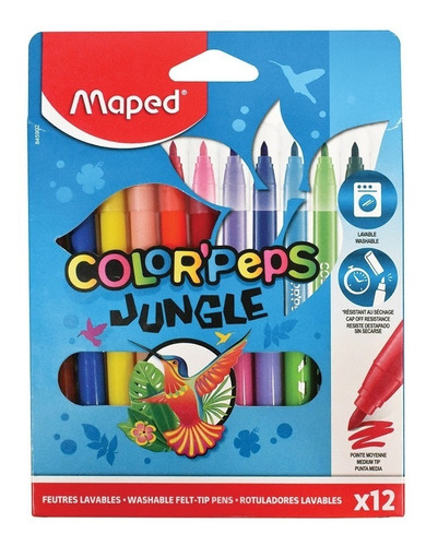 Marcador Fibra Escolar Maped Color Peps Jungle X12 Colores