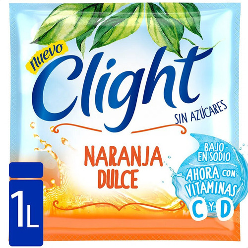 Imagen 2 de 5 de Jugo Clight Naranja Dulce Polvo Vitaminas C+d Sin Azucar X20