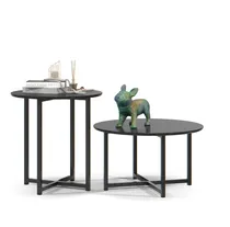 Comprar Mesa Ratona + Mesa Lateral Auxiliar Set Living Comedor Mesita De Centro Estar Mdf Y Metal Color Negro\u002Fnegro