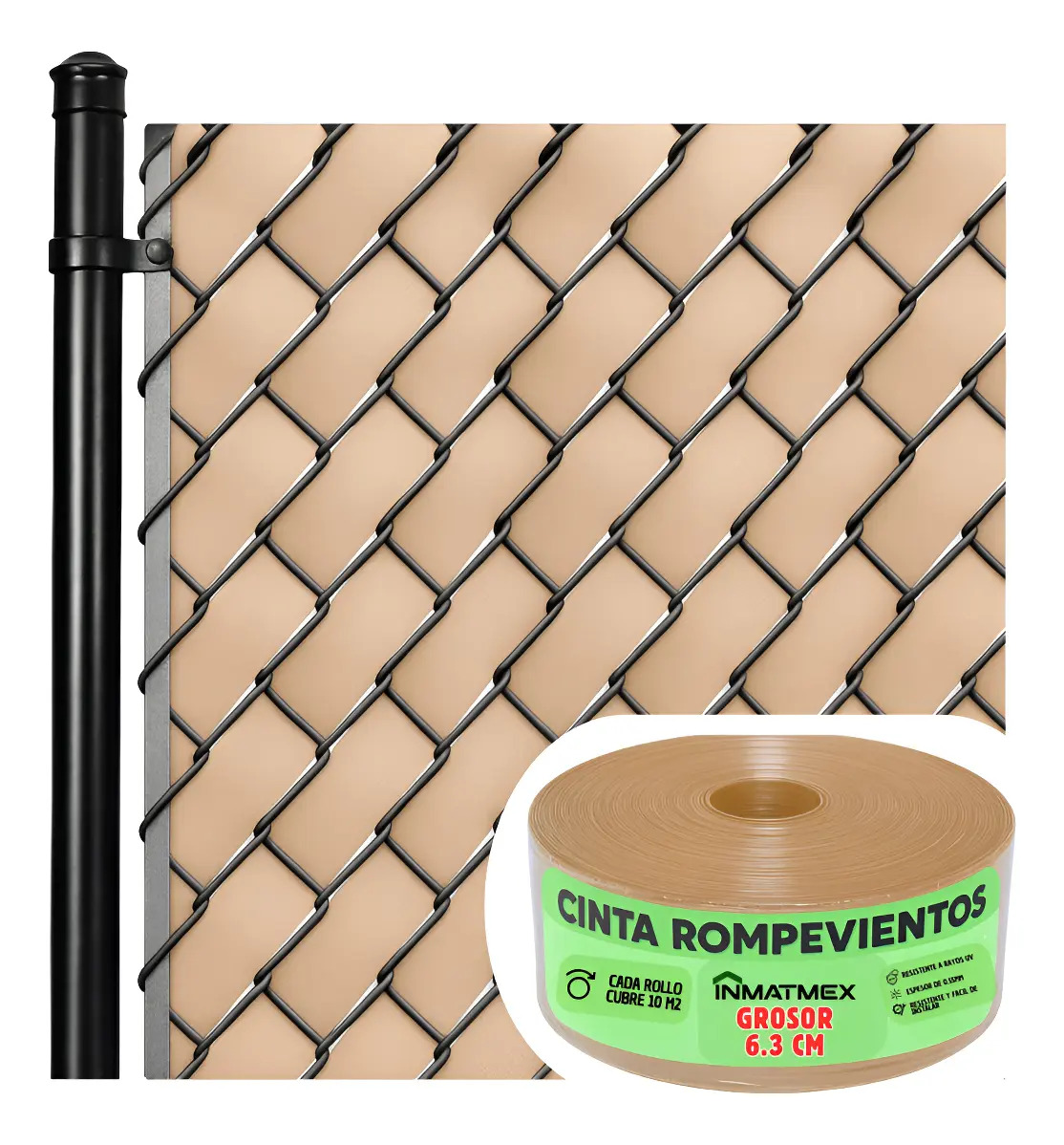 Cinta Rompevientos Para Privacidad 6.3 Ancho Inmatmex Beige 10m2 6.3 Cm