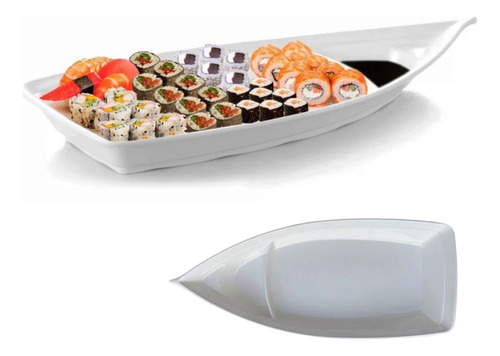 Kit 20 Barcas 58 Cm Em Melamina A5 Branca Para Comida Japone