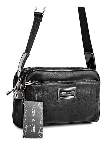 Imagen 5 de 6 de Cartera Bandolera Cuero Sintetico Barbara Negra Divisiones