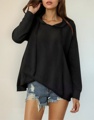 Sudadera Con Capucha De Manga Larga Con Cordones Para Mujer,