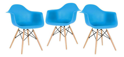 3 Cadeiras Poltronas Eames Wood Daw Com Braços Jantar Cores Cor da estrutura da cadeira Azul-céu
