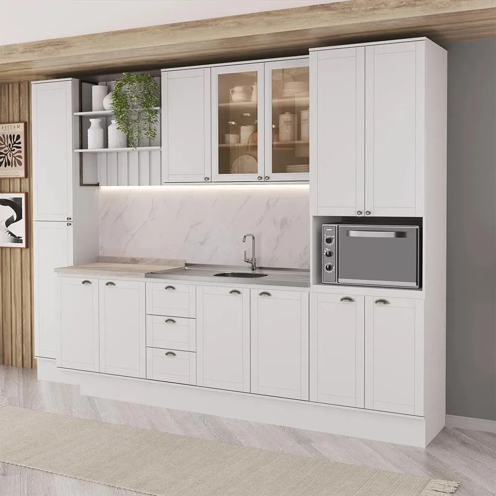 Armário De Cozinha Completa Milla View Carraro Branco Branco
