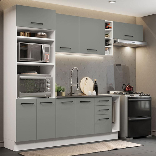 Cozinha Completa Agata Madesa 290003 C Armá Balc S Tampo Bc Cor Branco/Cinza