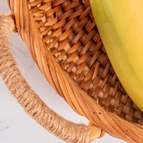 Cesta De Mimbre Hecha A Mano Con Asas De Madera Bandeja