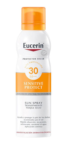 Protector solar Eucerin Sensitive Protect Sin tono FPS 30 Toque Seco en spray 1 unidad de 200 mL