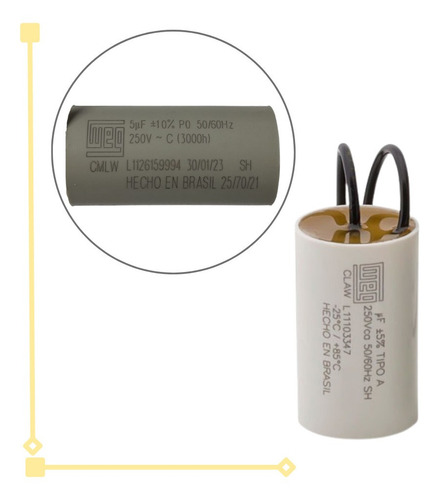 Capacitor Permanente 5uf - 250v Com 2 Fios Weg