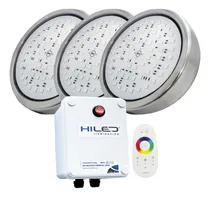 Comprar Luces De Pileta Led Rgb 20w Acero Inoxidable Kit 3 Luces Con Fuente Y Control Remoto Para Hormigón ¡listas Para Instalar!