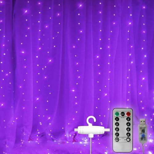 Luces De Cortina Para Navidad Color Morado 300 Leds 9.8 Pies