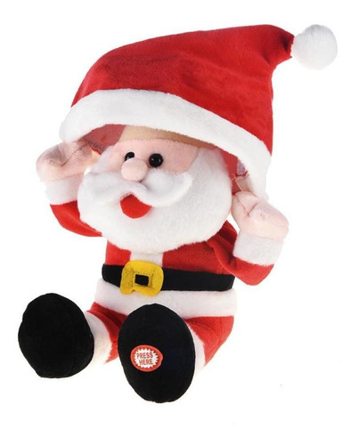 1 Papai Noel Musical Som Movimento Gorro 30 Cm Cromus Cor Vermelho e Branco