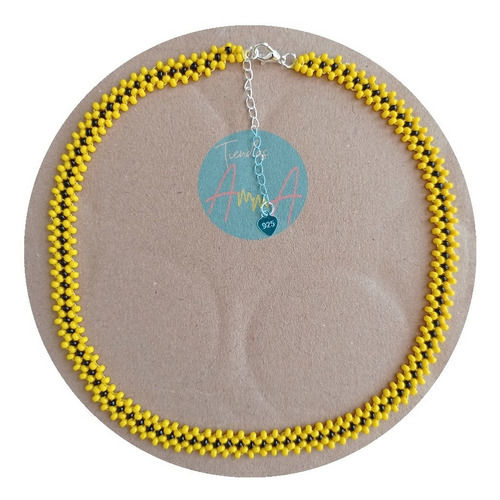 Collar Gargantilla De Mujer Mostacilla Checa Amarillo Negro