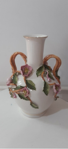 Florero De Porcelana Con Flores , Hermoso Numerado