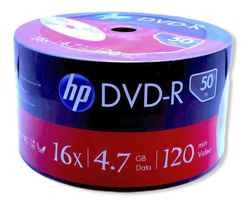 Dvd-r Hp  16 X 4.7 Gb Disco  Virgen 50 Pzas 