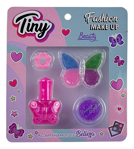 Set Maquillaje X4 Sombra Gel Esmalte Hebilla Juguete Tiny